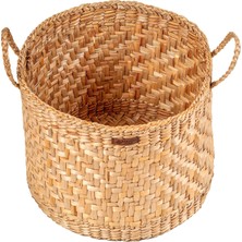 Atandu Home %100 El Yapımı Doğal Hasır Büyük Oyuncak Sepeti | 37X30 cm | Kulplu Çok Amaçlı Organizer & Dekoratif Sepet