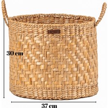 Atandu Home %100 El Yapımı Doğal Hasır Büyük Oyuncak Sepeti | 37X30 cm | Kulplu Çok Amaçlı Organizer & Dekoratif Sepet
