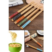 Mucit Home 5 Çift Bambu Chopstick Desenli Yıkanabilir Çin Suşi Ramen Noodle Yemek Çubuğu
