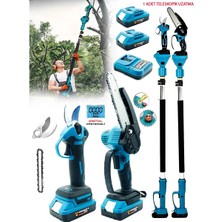 Teleskopik Uzatmalı Çift Akülü  2.5 Metre Yağlı Budama Testere ve Makas Seti