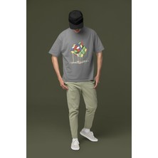 Zuno Erkek Oversize Erimiş Rubik Küp Baskılı Tshirt