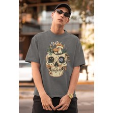 Zuno Erkek Oversize Skull Mushroom Baskılı Tshirt