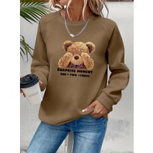 Fy Butik Kadın Uzun Kollu Bisiklet Yaka Ayıcık Desenli Viskon Iki Iplik Bluz