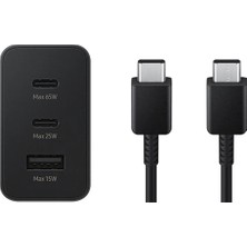 3in1 65W 2xpd+Usba 3 Çıkışlı Şarj Aleti + 60W Type-C To Type-C Hızlı Data ve Şarj Kablo 1.8 Metre Siyah