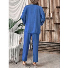 Fy Butik Kadın Uzun Kollu Önü Açık Dokuma Ceket ve Pantolon Ikili Takım