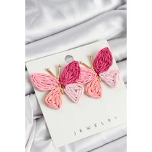 Pirinç Pembe Kelebek Model Gold Renk Kadın Hasır Küpe - EBJ250711W36551