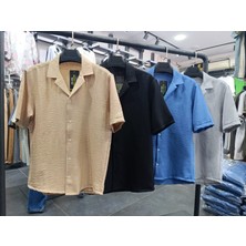 Erkek Oversize Kısa Kollu Dokulu Yazlık Gömlek