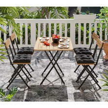 Eportatif 4 Kişilik Minderli Bistro Takım Bahçe Masa Sandalye Çam 1430 Doğal Renk ve Estetik Tasarım