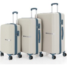 3lü Set Kırılmaz Silikon Seyahat Valizi Bavulu V374 Kemik/sky Blue