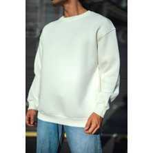 Kışlık Bisiklet Yaka Üç Iplik Basic Sweatshirt - Beyaz