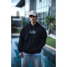 Fy Butik Üç Iplik Penye Kapşonlu Baskılı Sweatshirt - Siyah