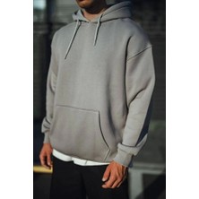 Fy Butik Üç Iplik Penye Kapşonlu Basic Sweatshirt - Boyalı Gri