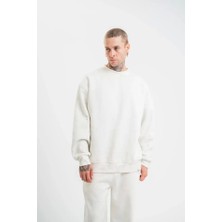 Fy Butik Unisex Uzun Kol Bisiklet Yaka Yıkamalı Sweatshirt - Beyaz