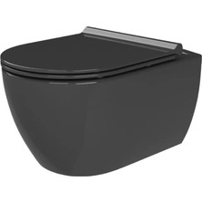 City Rimless Mat Antrasit Asma Klozet,  City Mat Antrasit Yavaş Kapak