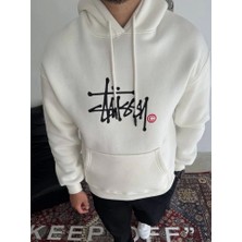 Üç Iplik Kapşonlu Baskılı Sweatshirt - Beyaz