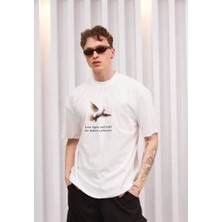 Fy Butik Unisex Bisiklet Yaka Baskılı Oversize T-Shirt - Siyah