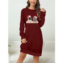 Fy Butik Kadın Uzun Kollu Bisiklet Yaka Desenli Viskon Iki Iplik Elbise