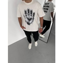 Fy Butik Unisex Bisiklet Yaka Baskılı Oversize T-Shirt - Beyaz