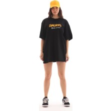 Fy Butik Unisex Bisiklet Yaka Baskılı Oversize T-Shirt - Siyah