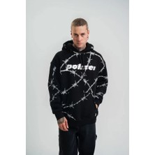 Polızeı Premium Kalite Kapşonlu Varak ve Pano Baskılı Sweatshirt - Siyah