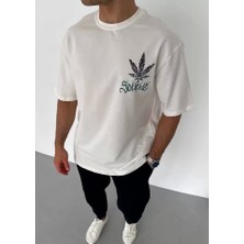 Fy Butik Unisex Bisiklet Yaka Baskılı Oversize T-Shirt - Beyaz