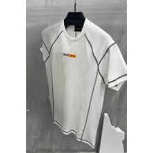 Fy Butik Unisex Dikişli Baskılı Oversize T-Shirt - Beyaz