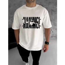 Fy Butik Unisex Bisiklet Yaka Katlanan Baskılı T-Shirt - Beyaz