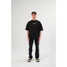 Fy Butik Unisex Bisiklet Yaka Baskılı Oversize T-Shirt - Siyah