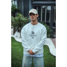 Fy Butik Kışlık Bisiklet Yaka Ön ve Arka Baskılı Sweatshirt - Beyaz