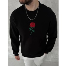 Fy Butik Unisex Bisiklet Yaka Ön ve Arka Baskılı Sweatshirt - Siyah