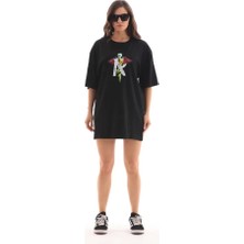 Fy Butik Unisex Bisiklet Yaka Baskılı Oversize T-Shirt - Siyah