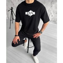 Fy Butik Unisex Bisiklet Yaka Baskılı Double Oversize T-Shirt - Siyah