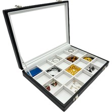 Şık Bölmeli Takı ve Aksesuar Saklama Kutusu, Dikişli Deri, Siyah ve Beyaz Seçenekler