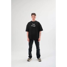 Fy Butik Unisex Bisiklet Yaka Baskılı Oversize T-Shirt - Siyah