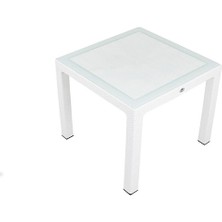 90X90 Elit Rattan Masa Camlı Beyaz