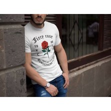 Fy Butik Erkek Bisiklet Yaka Baskılı Oversize T-Shirt - Beyaz