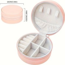 Pembe Yuvarlak Seyahat Takı Kutusu, 10X4,8 Cm, Şık ve Kullanışlı Tasarım