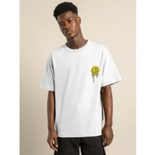 Fy Butik Unisex Bisiklet Yaka Baskılı Oversize T-Shirt - Beyaz