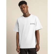 Fy Butik Unisex Bisiklet Yaka Baskılı Oversize T-Shirt - Beyaz