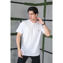 Fy Butik Unisex Bisiklet Yaka Baskılı Oversize T-Shirt - Beyaz