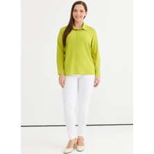 Selen Polo Yaka Düz Yeşil Kadın Bluz 25YSL8130
