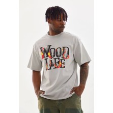 Unisex Baskılı Oversize T-Shirt - Gri