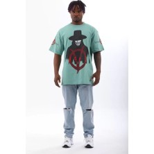 Fy Butik Unisex Oversize Baskılı Bisiklet Yaka T-Shirt - Mint Yeşili
