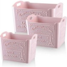 3'lü Eyfel Desenli Çok Amaçlı Renkli Plastik Organizer Set