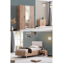 Genç Odası Efes 3 Kapaklı Dolap,bazalı Karyola,şifonyer,komodin Ceviz Krem