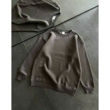 Fy Butik Kışlık Bisiklet Yaka Üç Iplik Basic Sweatshirt - Füme