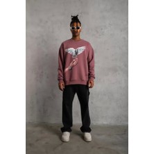 Fy Butik Erkek Güvercin Baskılı Sweatshirt - Gül Kurusu