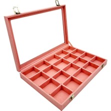 Pembe Renkli Cam Kapaklı Bölmeli Takı Organizer, 20'li Set