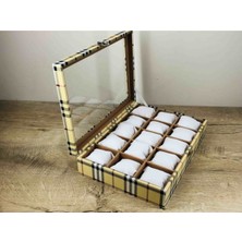 Ekoseli Sarı El Yapımı Büyük Boy Saat ve Takı Kutusu