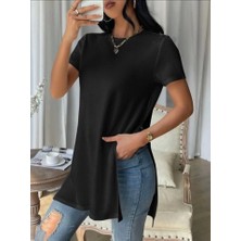Fy Butik Kadın Yandan Yırtmaçlı Sandy Kumaş Bluz